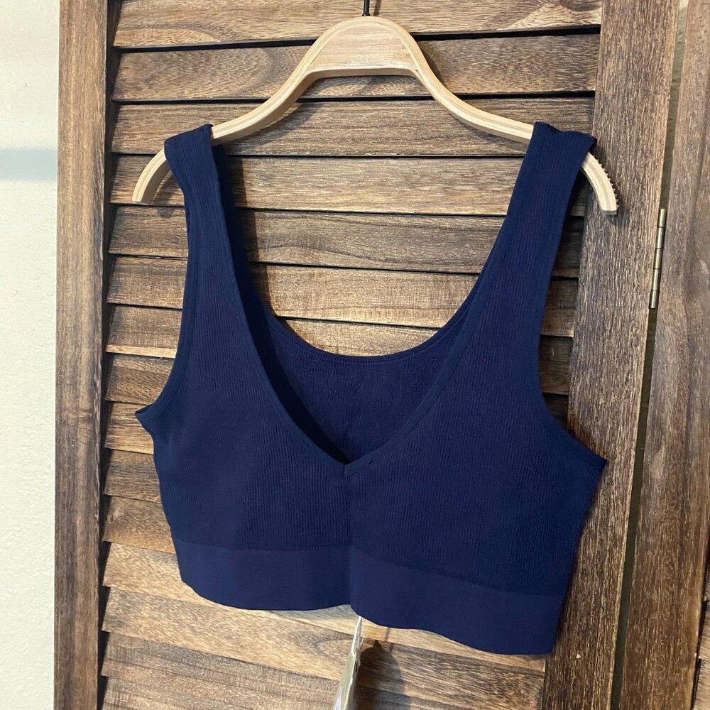C'est Moi Ribbed Reversable Bamboo Bralette "Navy" - Picture 2 of 4